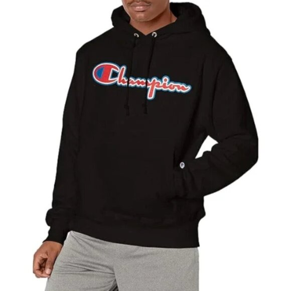 CHAMPION Men's Reverse Weave Pullover Hoodie Script Logo Black Medium - Picture 1 of 9